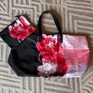 Tumi “just in case” large packable Floral Black and Pink Tote Bag